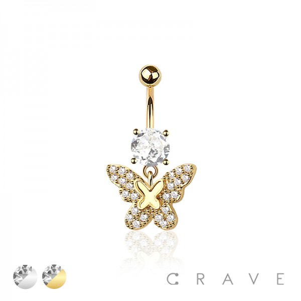 316L SURGICAL STEEL MULTI CZ DOUBLE BUTTERFLY BELLY BUTTON NAVEL RING 